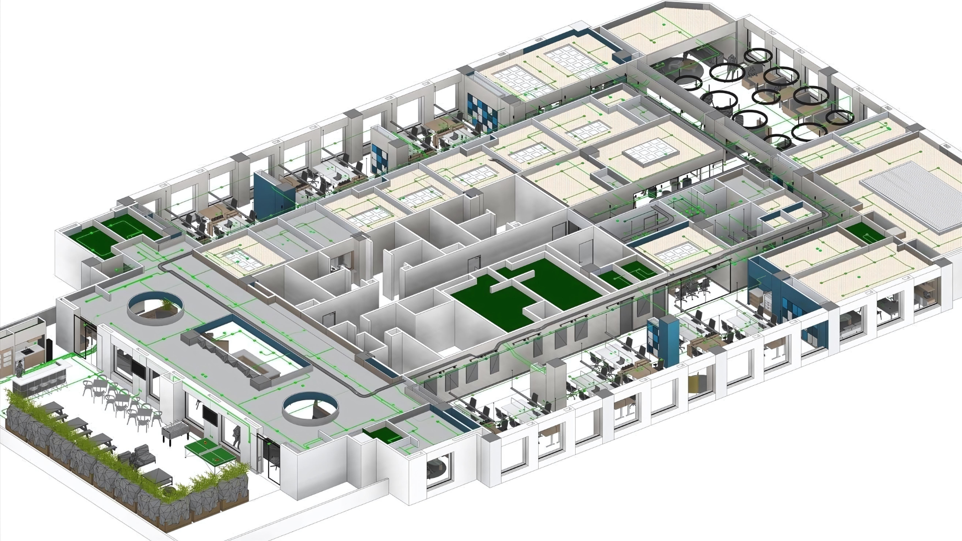 3D building model created using BIM technology, demonstrating enhanced visualization, design accuracy, and construction management.